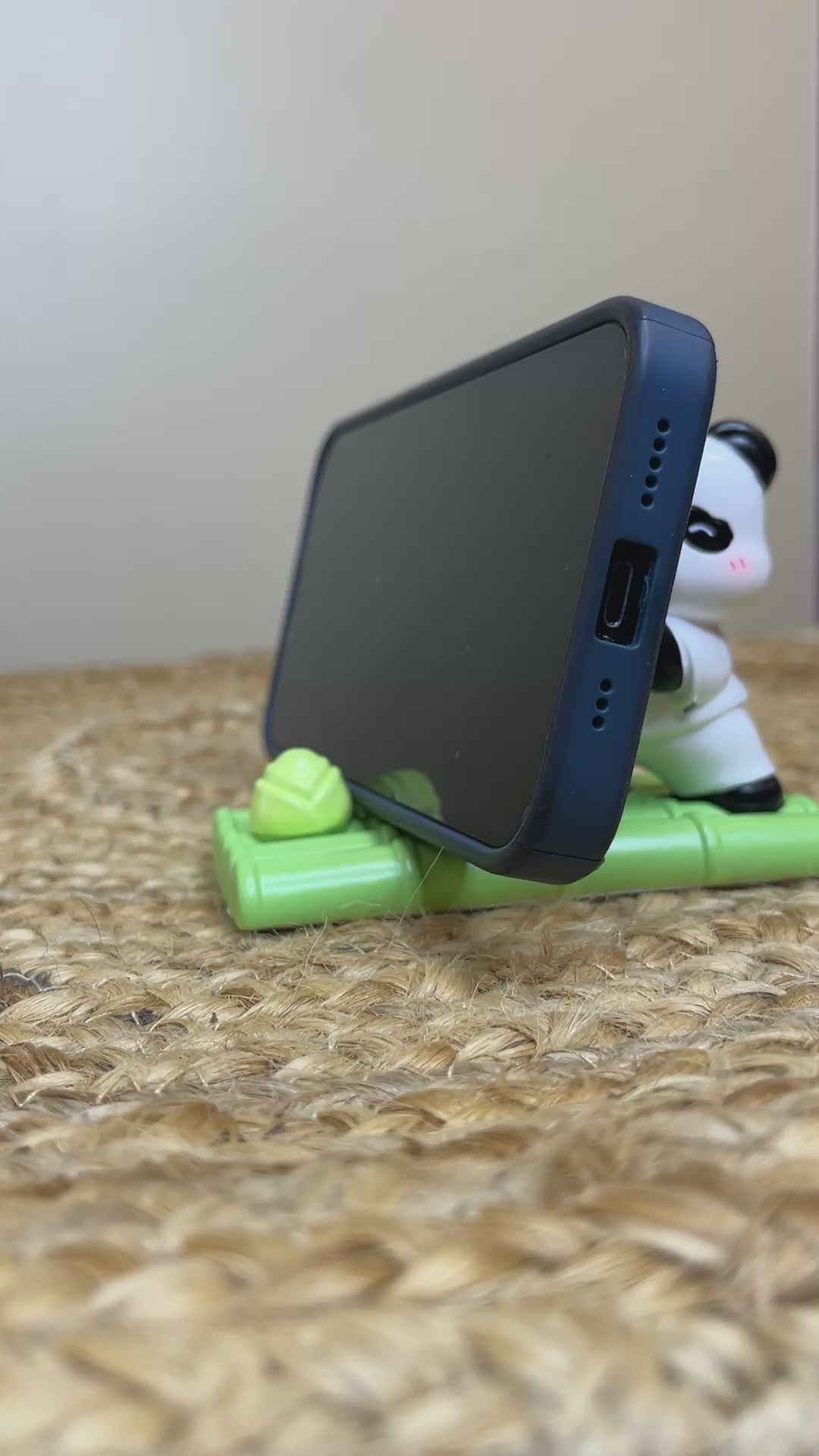 Kawaii Panda Phone Stand – Power Punch with Bamboo Base