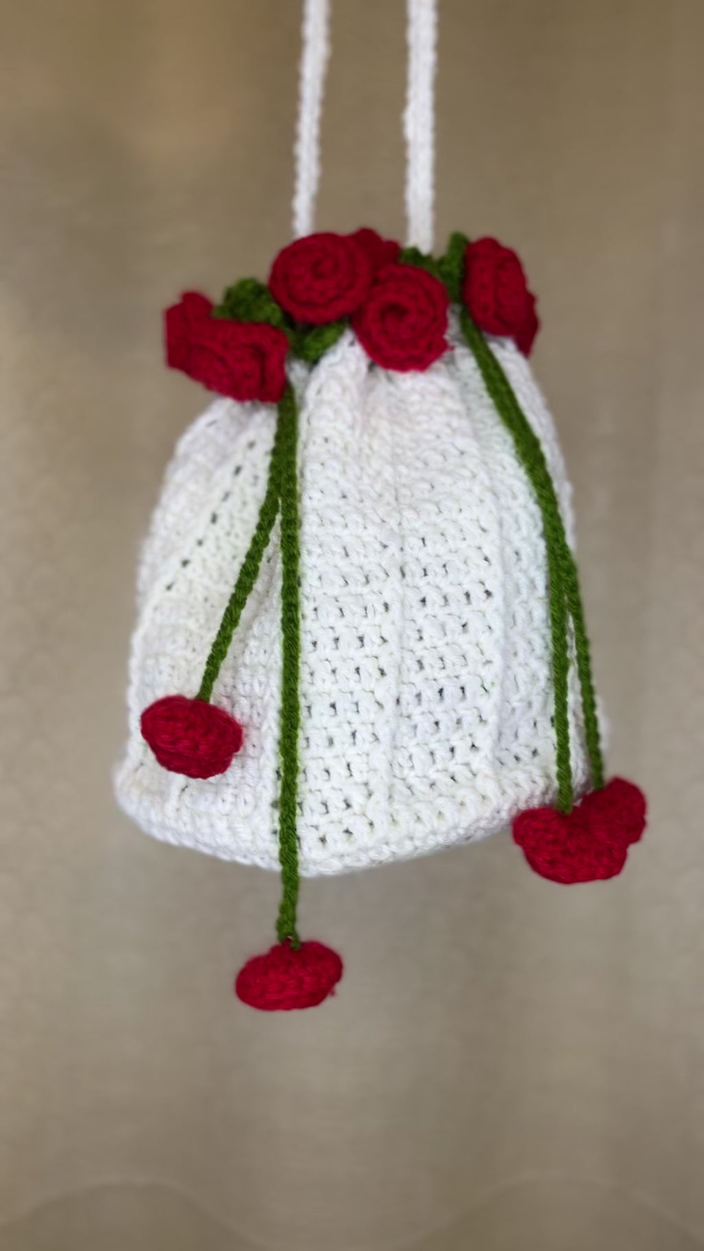 Crochet Drawstring Sling Purse – Red Rose Edition
