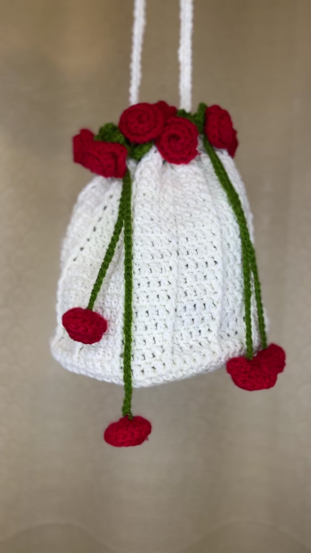 Crochet Drawstring Sling Purse – Red Rose Edition
