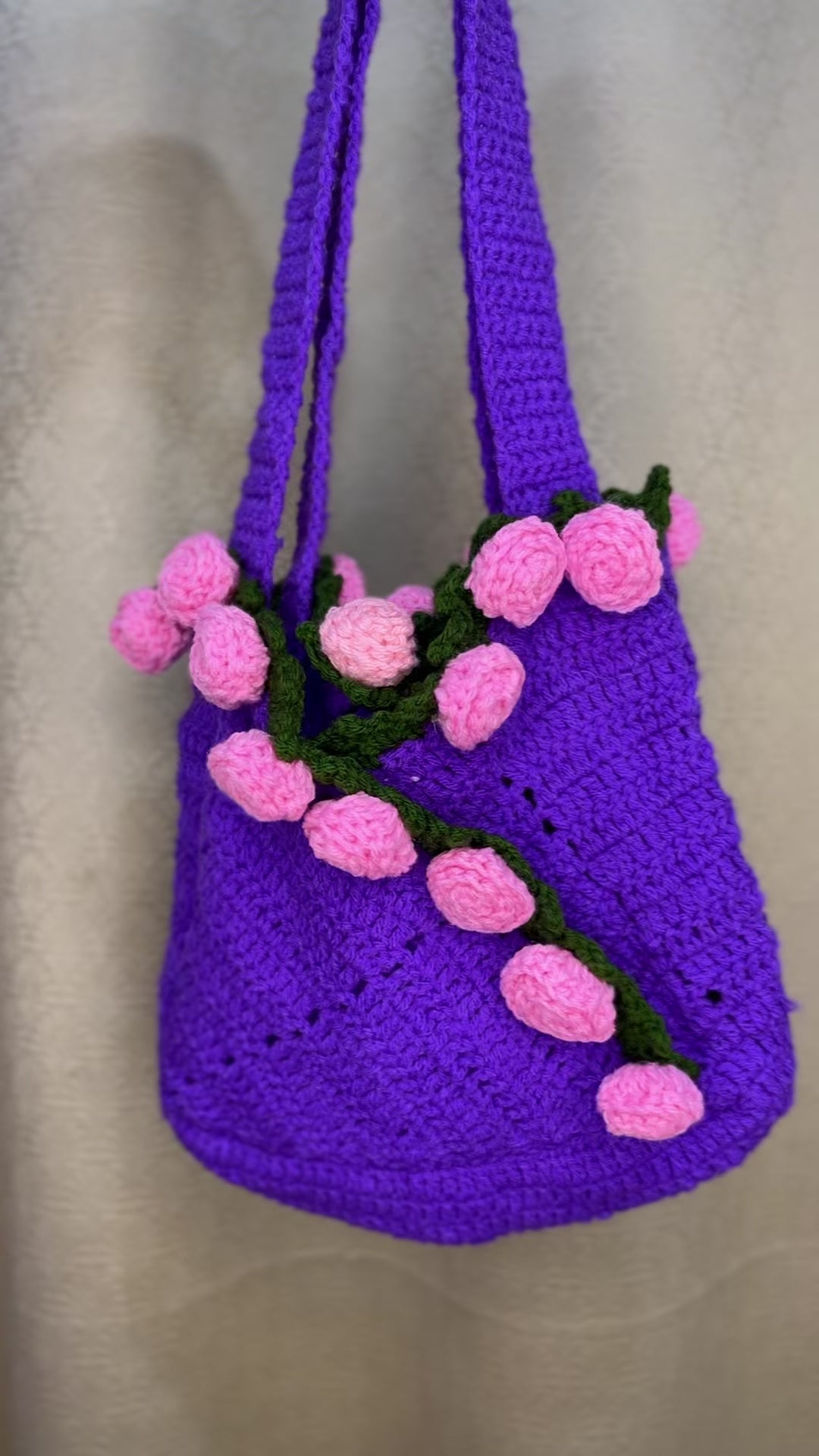 Handcrafted Floral Crochet Tote – Lavender Dreams (Purple with Pink Roses)
