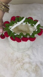 Crochet Drawstring Sling Purse – Red Rose Edition