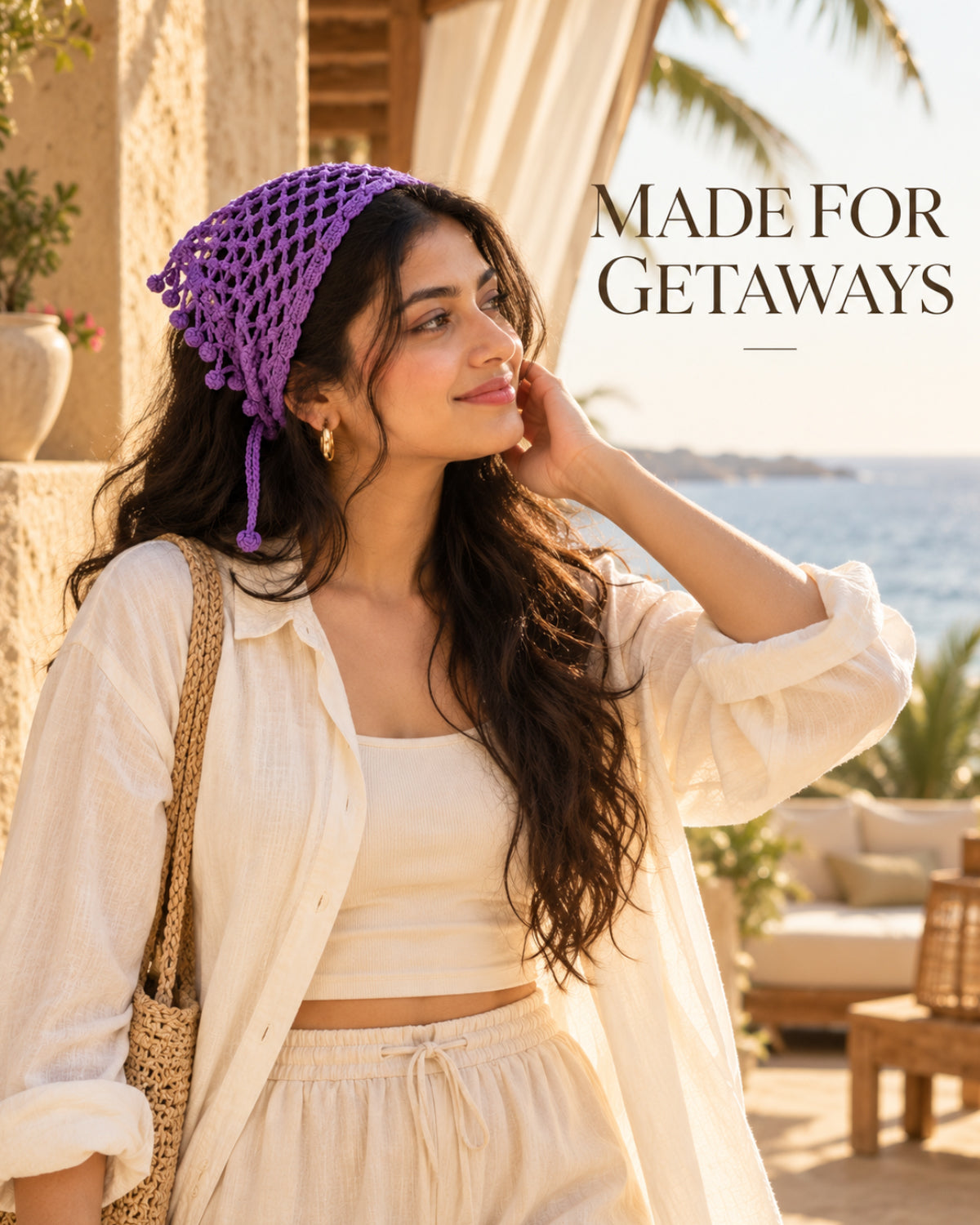 Purple Bobble Edge Crochet Bandana – Handcrafted Hair Accessory