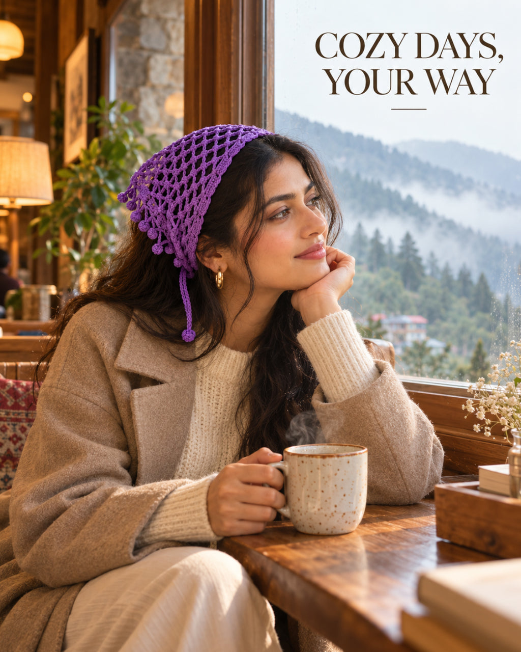 Purple Bobble Edge Crochet Bandana – Handcrafted Hair Accessory