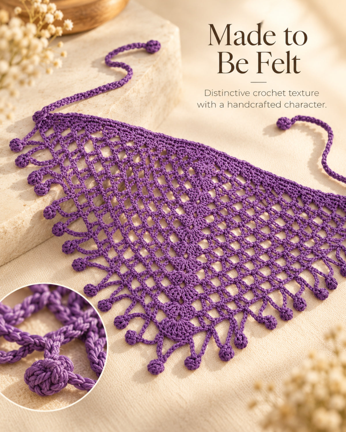 Purple Bobble Edge Crochet Bandana – Handcrafted Hair Accessory