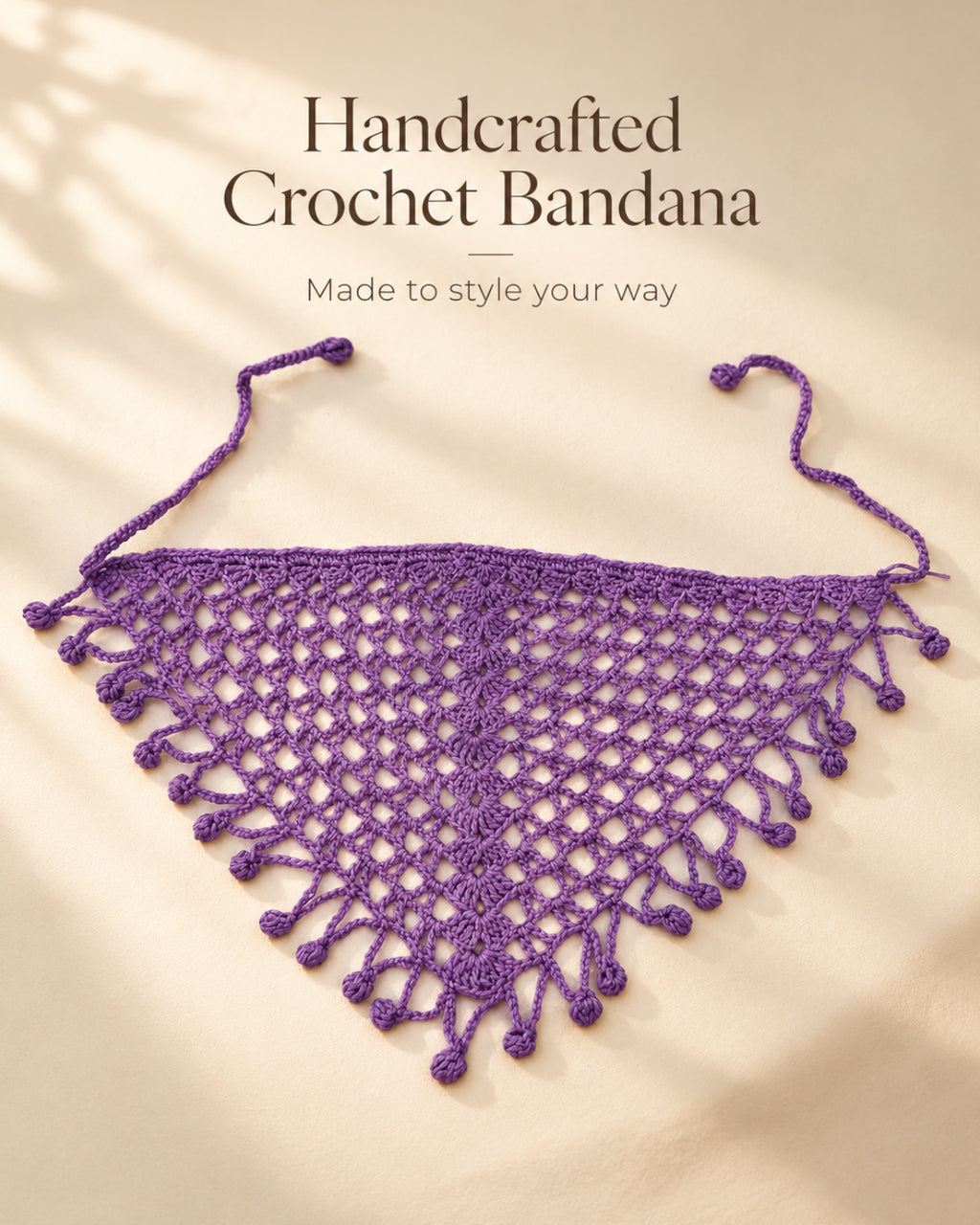 Purple Bobble Edge Crochet Bandana – Handcrafted Hair Accessory