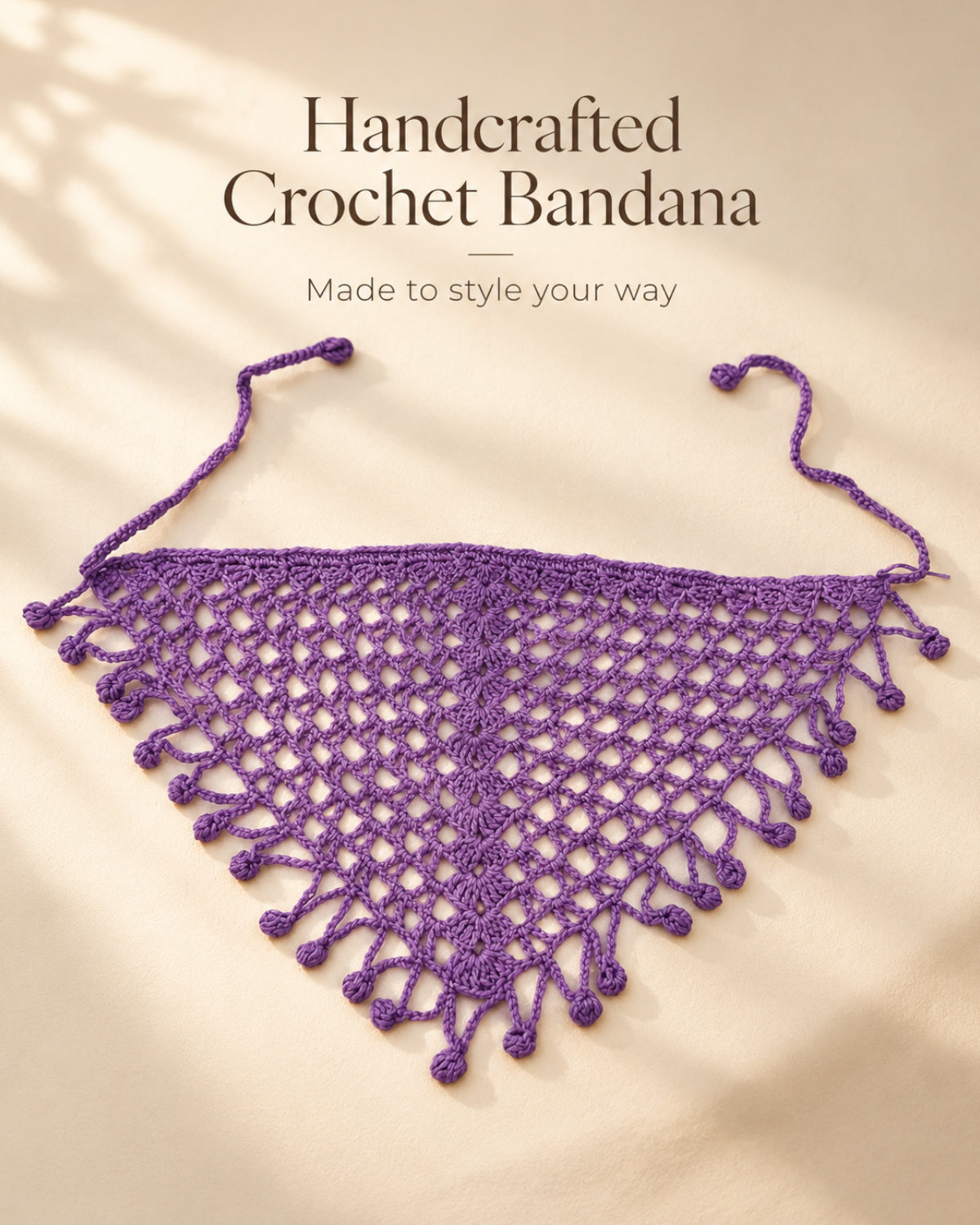 Purple Bobble Edge Crochet Bandana – Handcrafted Hair Accessory