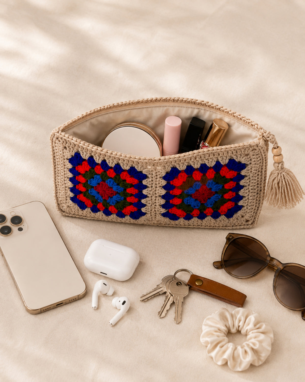 Handmade Purple Crochet Pouch – Colorful Granny Square