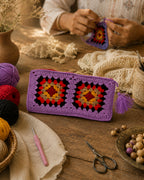 Handmade Purple Crochet Pouch – Colorful Granny Square