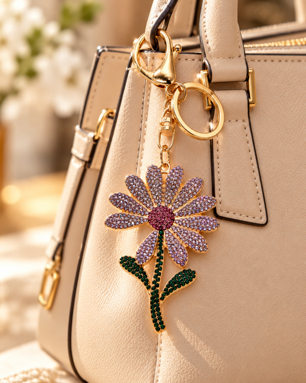 Lavender Rhinestone Floral Charm