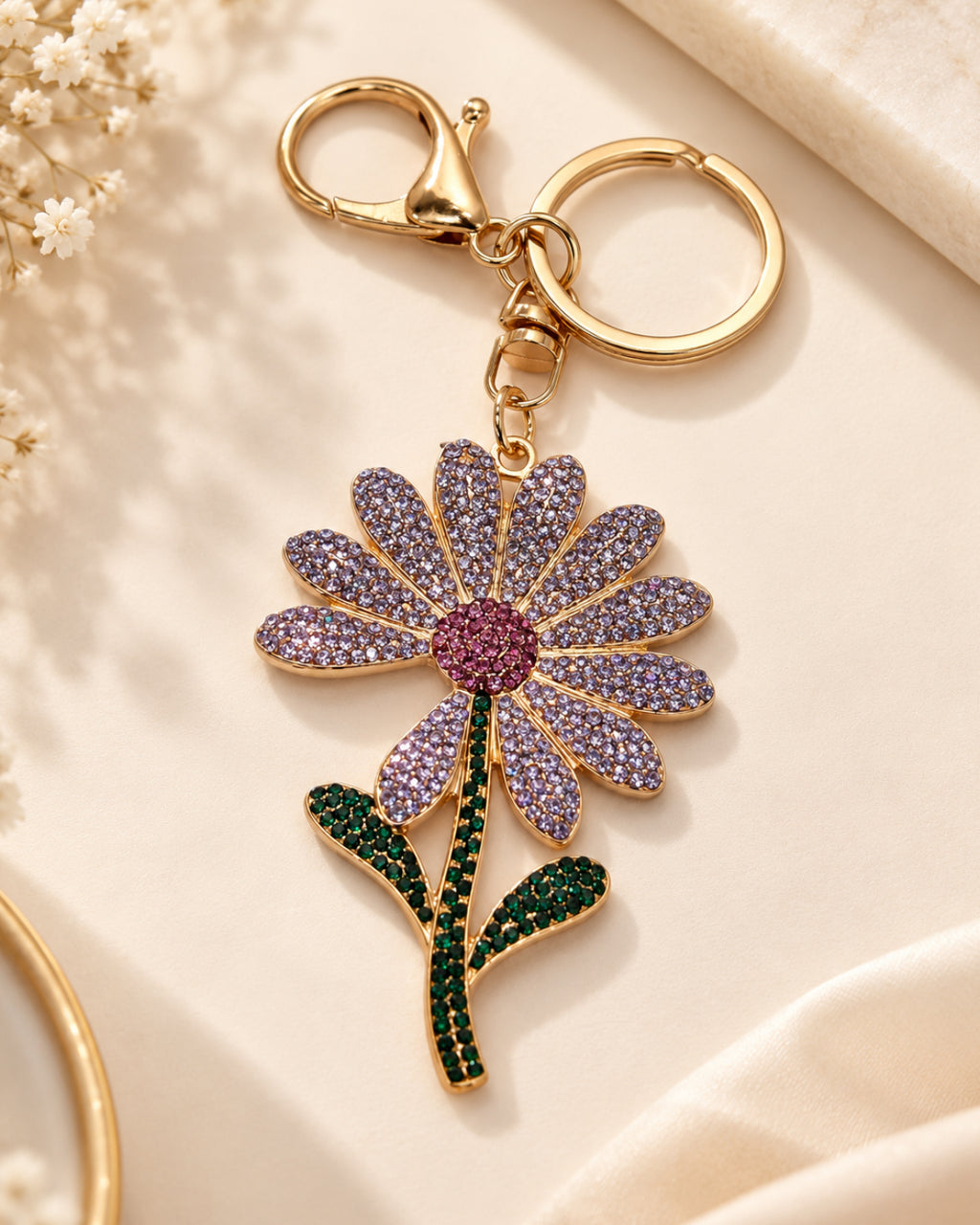 Lavender Rhinestone Floral Charm