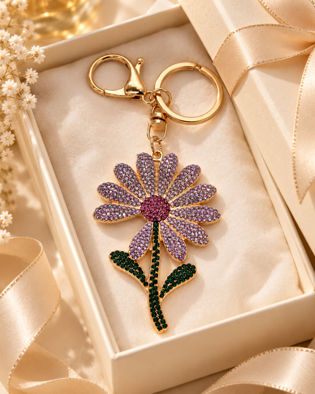 Lavender Rhinestone Floral Charm