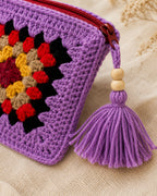 Handmade Purple Crochet Pouch – Colorful Granny Square
