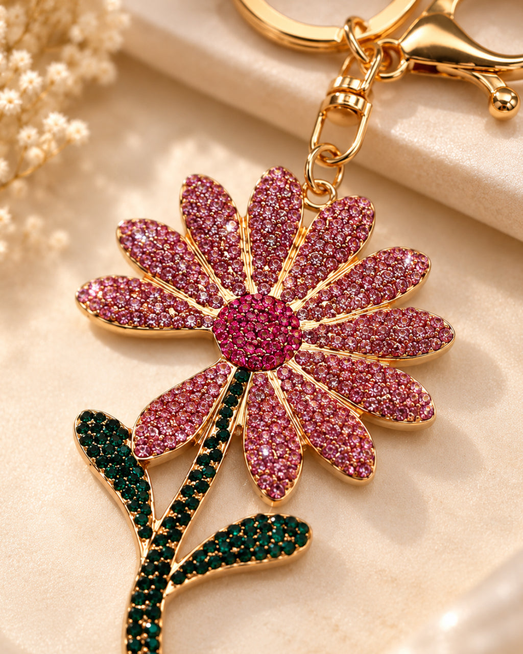 Pink Rhinestone Floral Charm