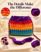 Rainbow Crochet Sling Drawstring Bag