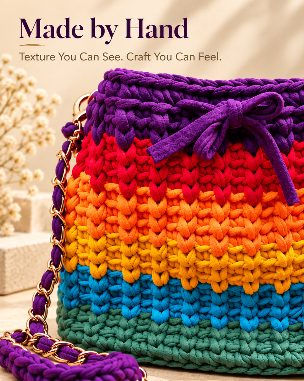 Rainbow Crochet Sling Drawstring Bag