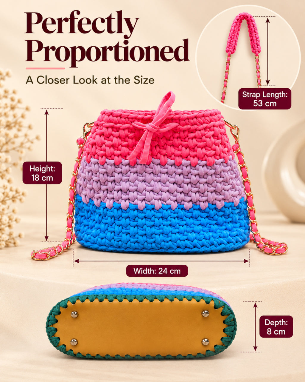 Pop Rainbow Crochet Sling Drawstring Bag
