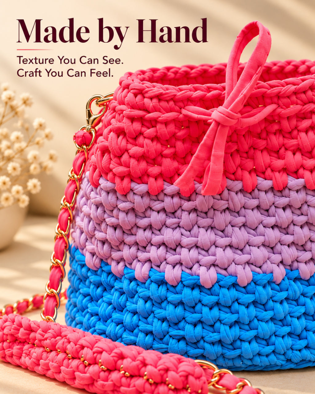 Pop Rainbow Crochet Sling Drawstring Bag
