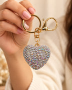 Silver Rainbow Rhinestone Heart Keychain