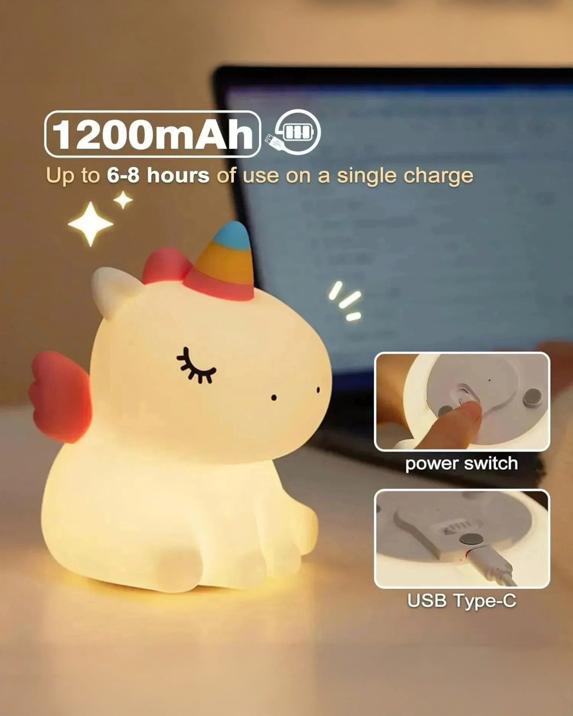 Rainbow Unicorn Silicon Night Lamp