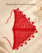 Red Bobble Edge Crochet Bandana – Handcrafted Hair Accessory