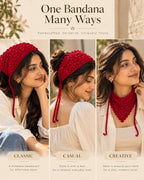 Ruby Red Floral Crochet Bandana – Handcrafted Floral Head Scarf