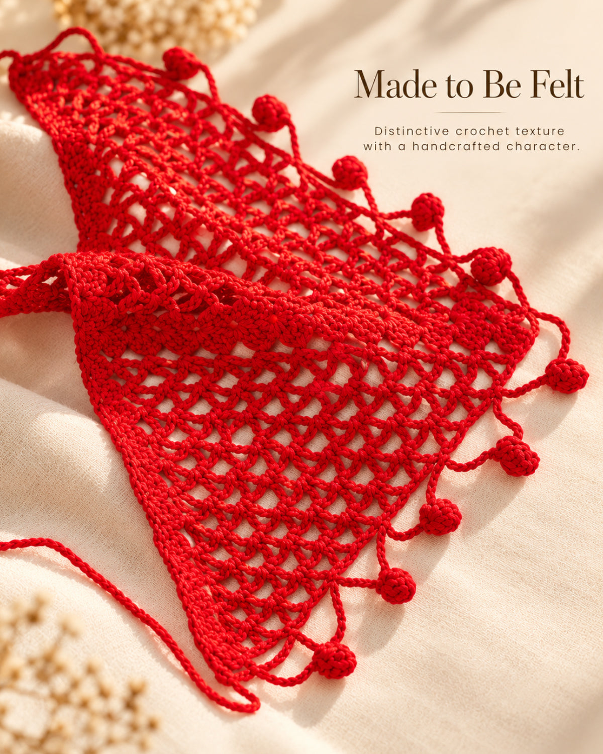 Red Bobble Edge Crochet Bandana – Handcrafted Hair Accessory