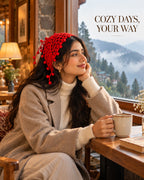 Red Bobble Edge Crochet Bandana – Handcrafted Hair Accessory