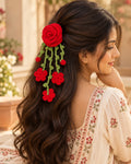 Handmade Crochet Hanging Hair Clip - Red Roses