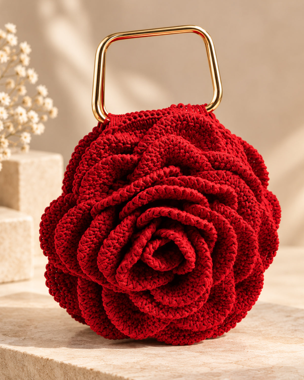 Handmade 3D Floral Clutch - Red Rose