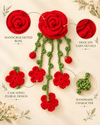 Handmade Crochet Hanging Hair Clip - Red Roses