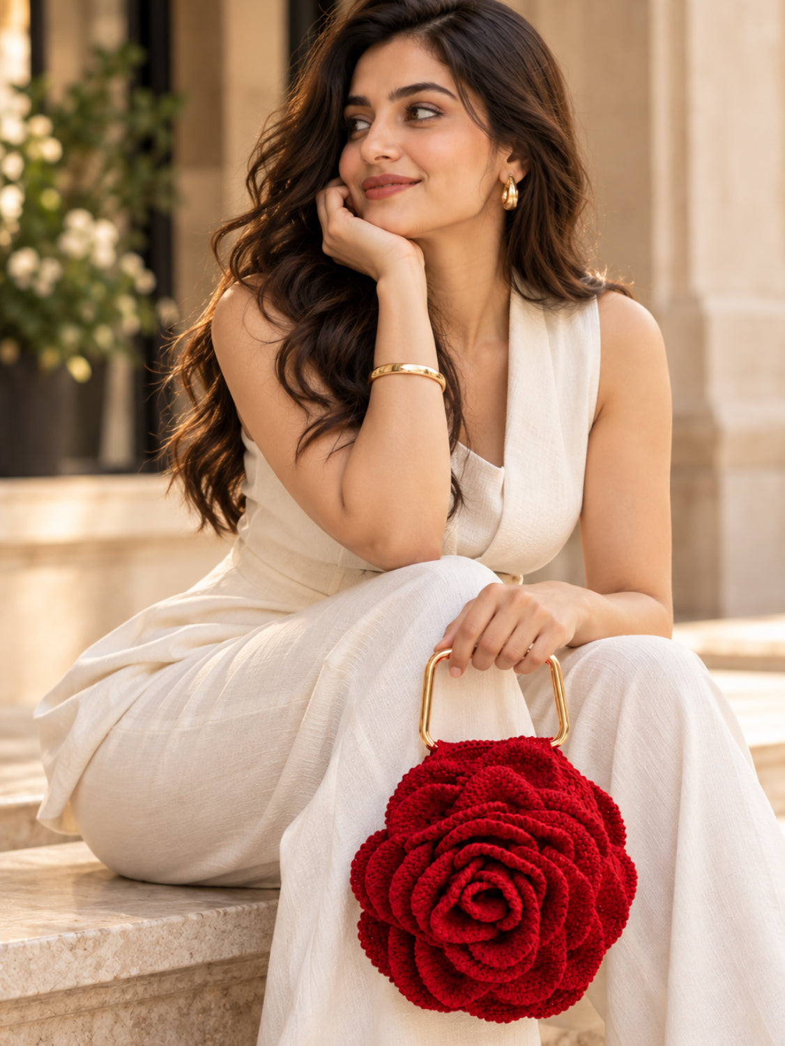 Handmade 3D Floral Clutch - Red Rose
