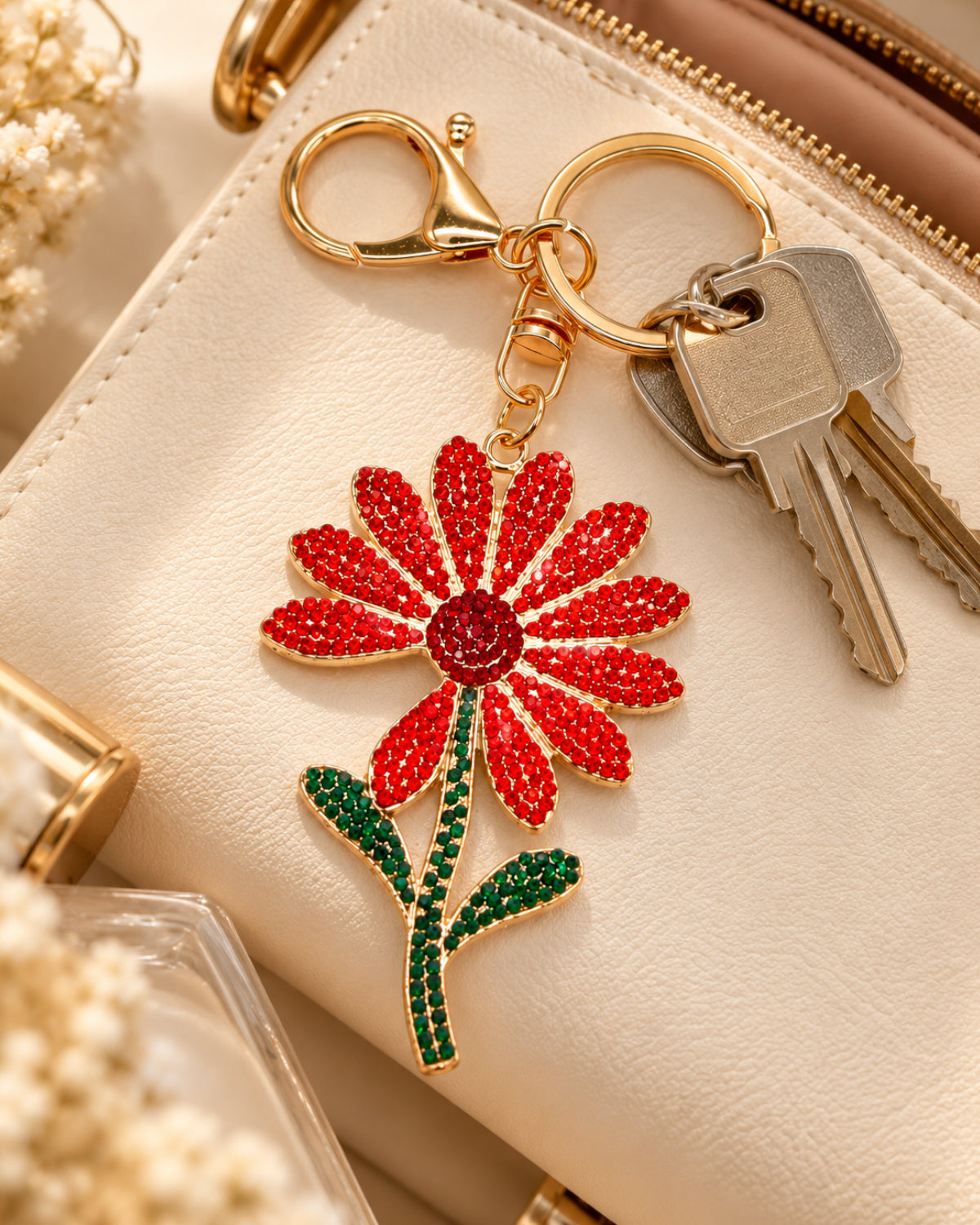 Red Rhinestone Floral Charm