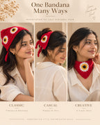 Red Daisy Crochet Bandana – Handcrafted Floral Head Scarf