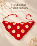 Red Daisy Crochet Bandana – Handcrafted Floral Head Scarf