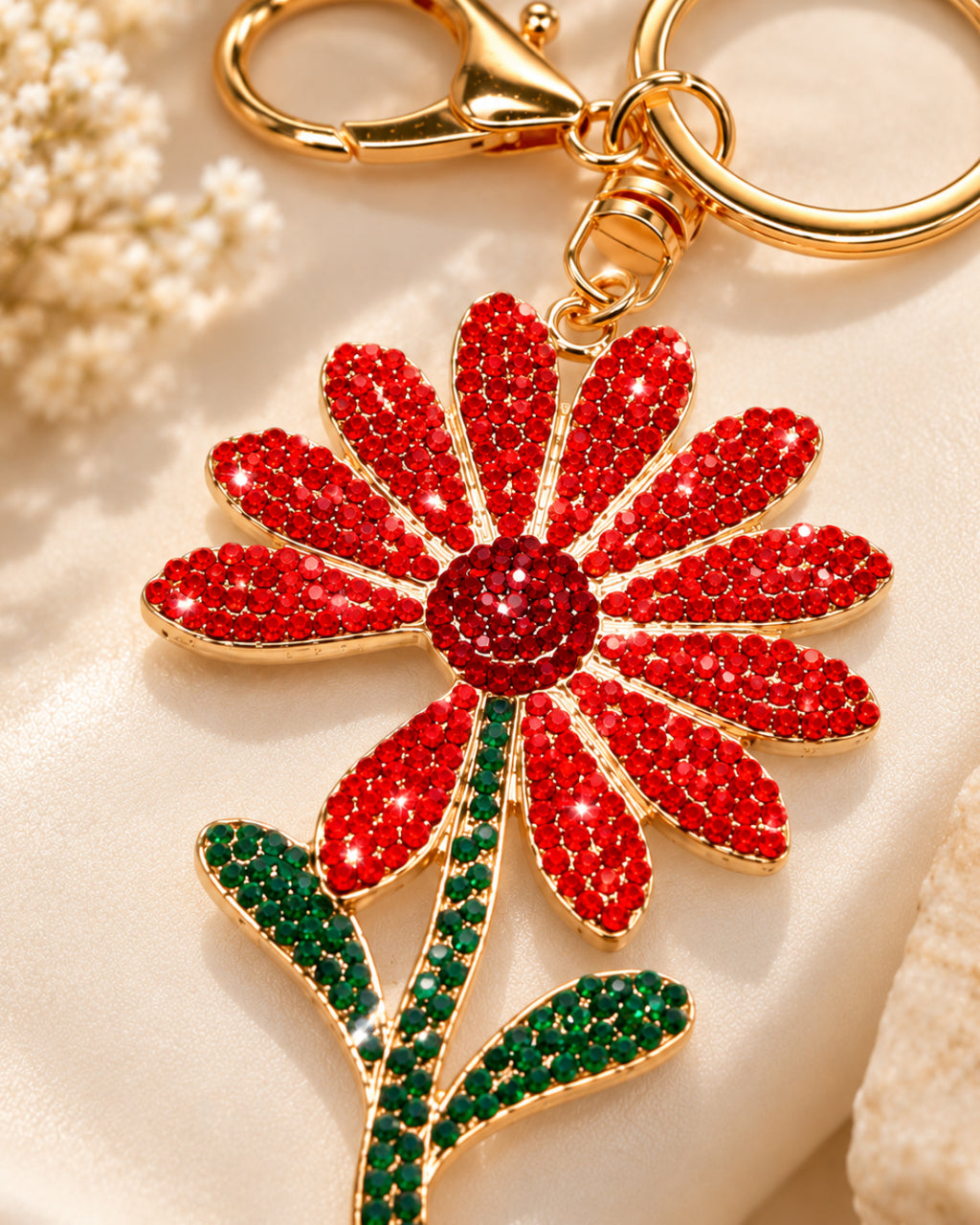 Red Rhinestone Floral Charm
