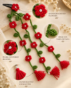 Handmade Crochet Floral Parandi Hair Clip – Red & Green