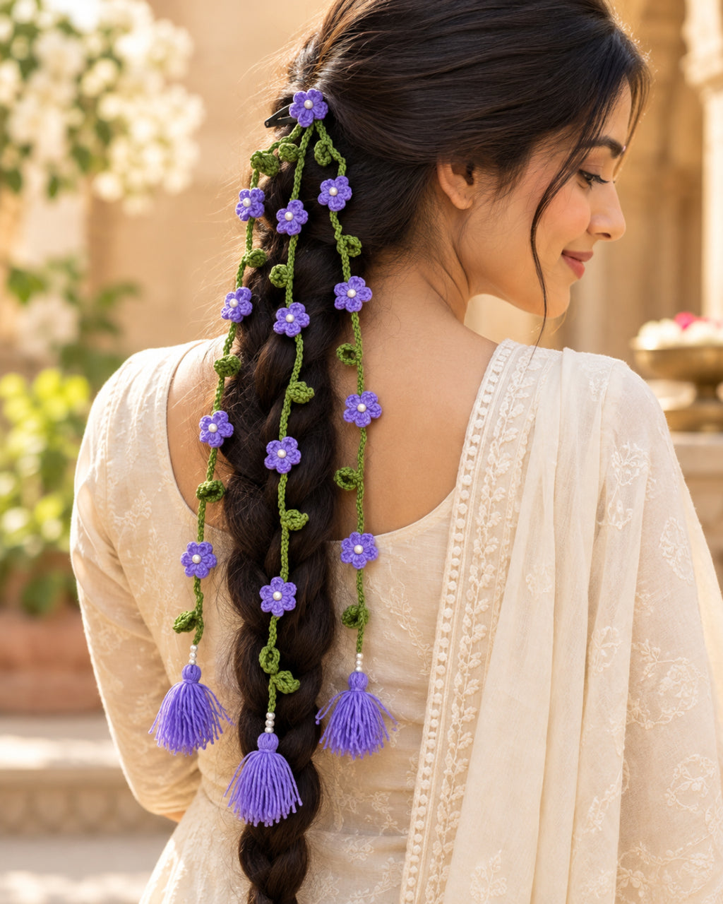 Handmade Crochet Floral Parandi Hair Clip – Lavender