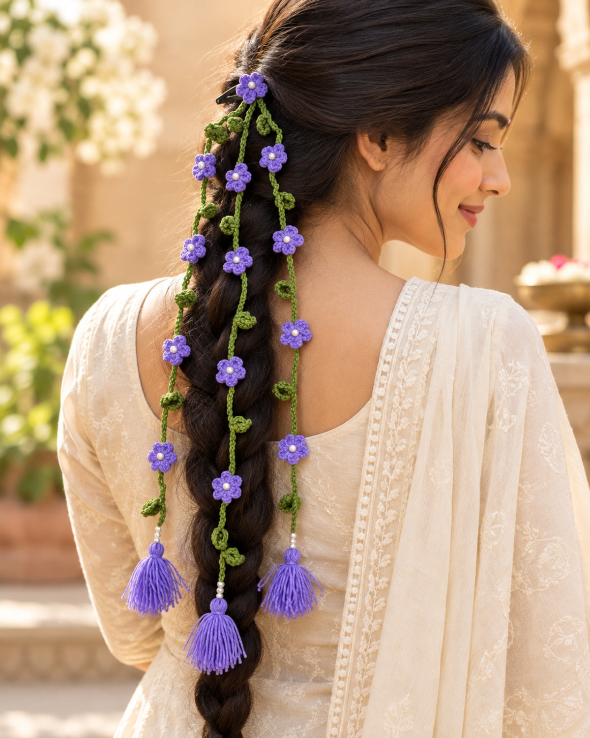 Handmade Crochet Floral Parandi Hair Clip – Lavender