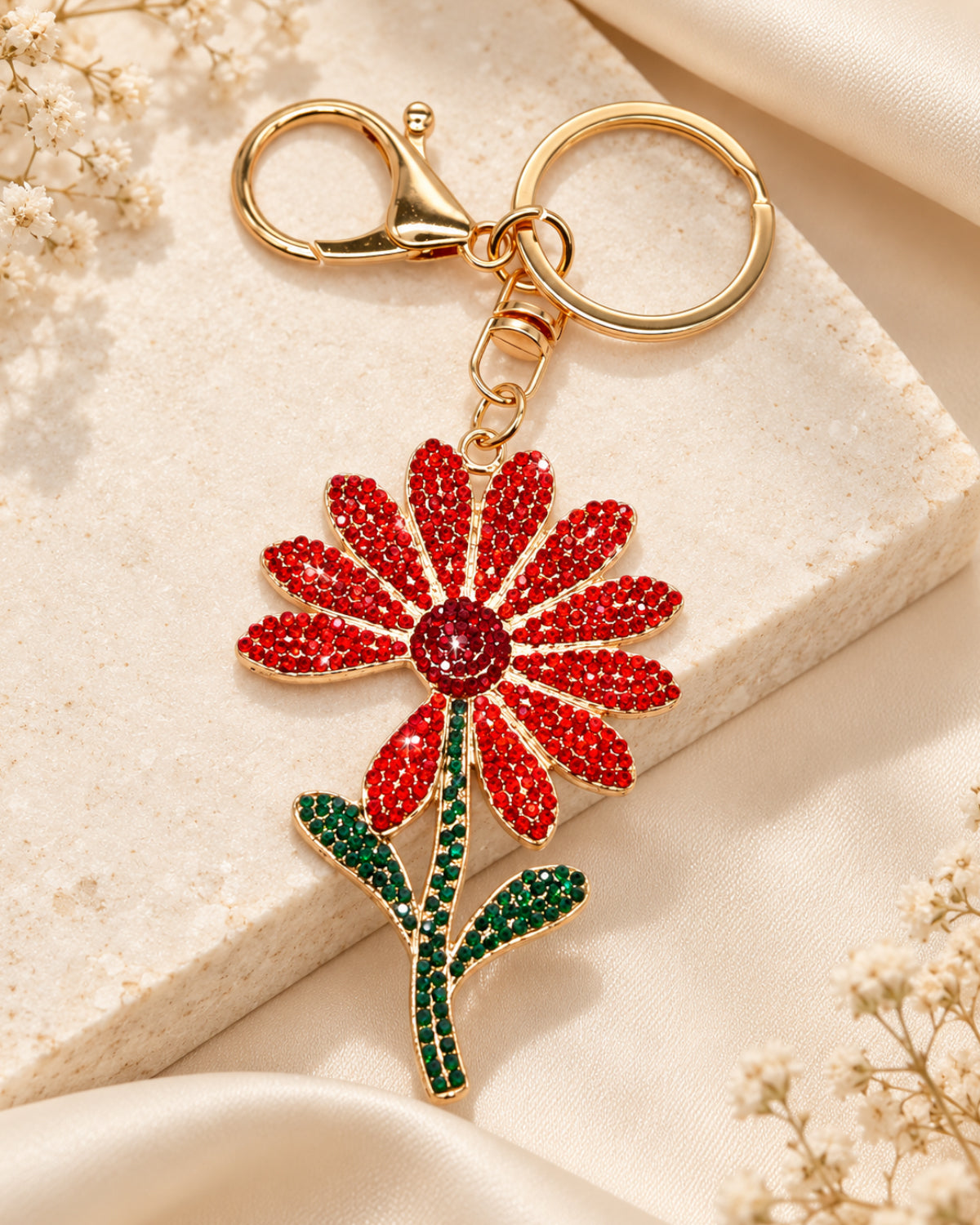 Red Rhinestone Floral Charm