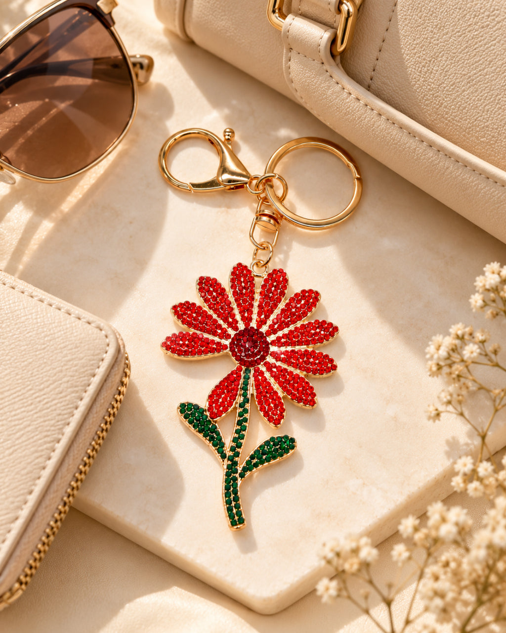 Red Rhinestone Floral Charm