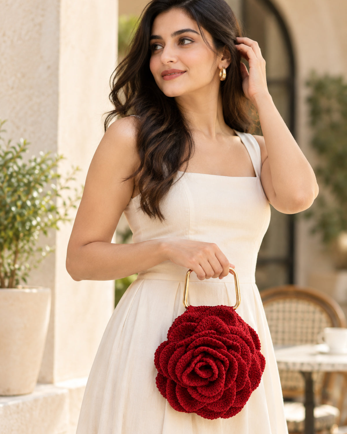 Handmade 3D Floral Clutch - Red Rose