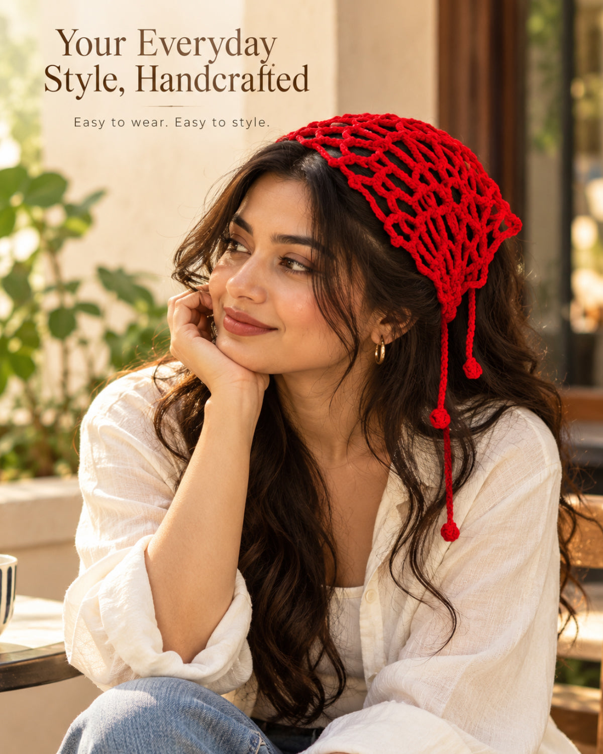 Red Scarlet Web Web Crochet Bandana – Handmade Hair Scarf