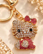 Pink Rhinestone Cat Keychain