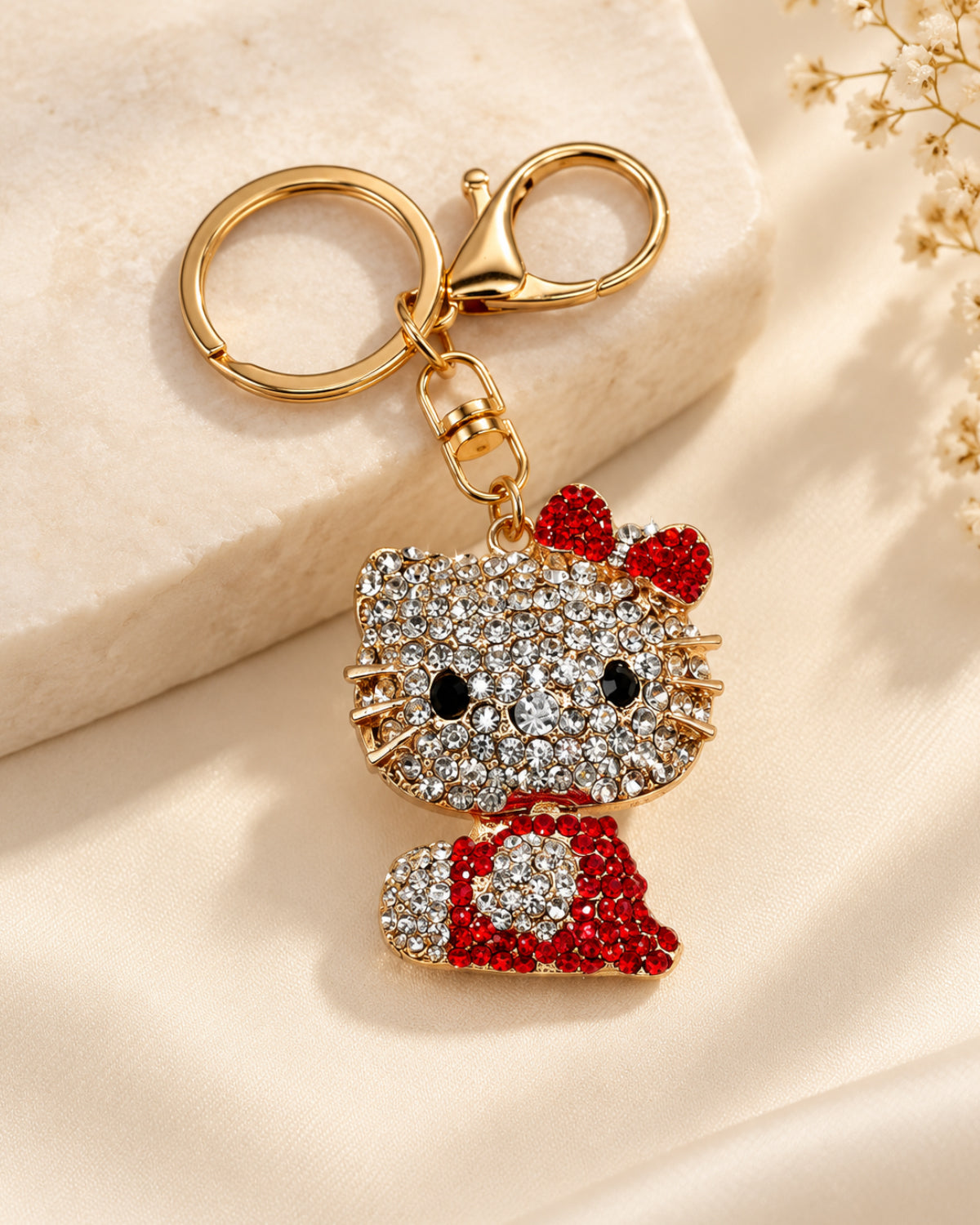 Red Rhinestone Cat Keychain