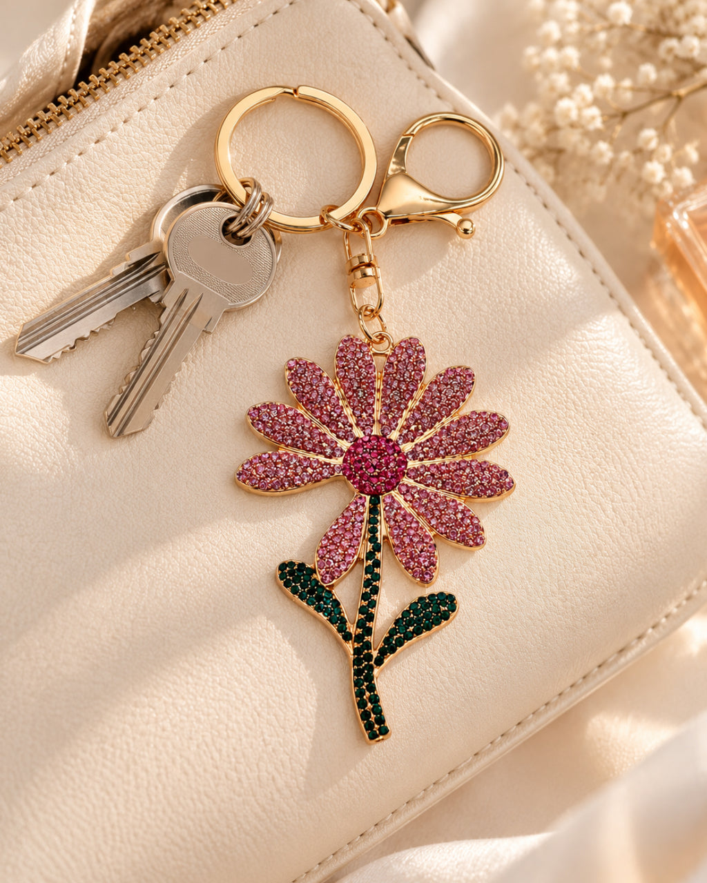 Pink Rhinestone Floral Charm