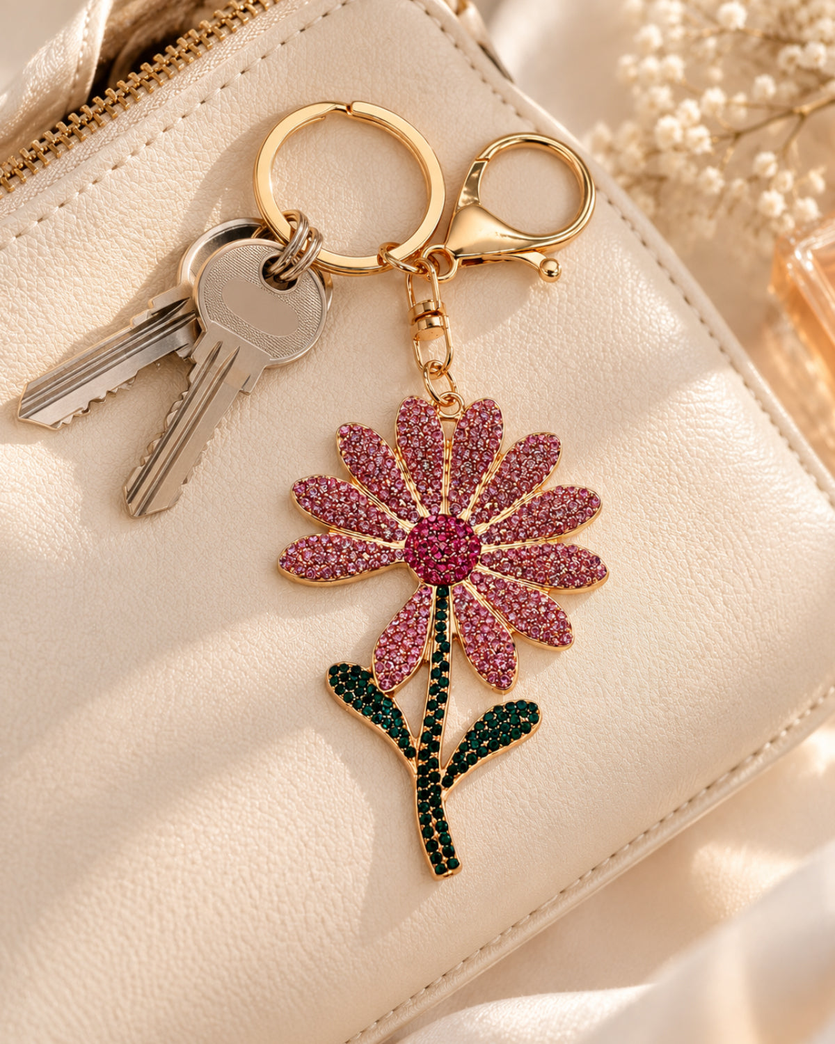 Pink Rhinestone Floral Charm