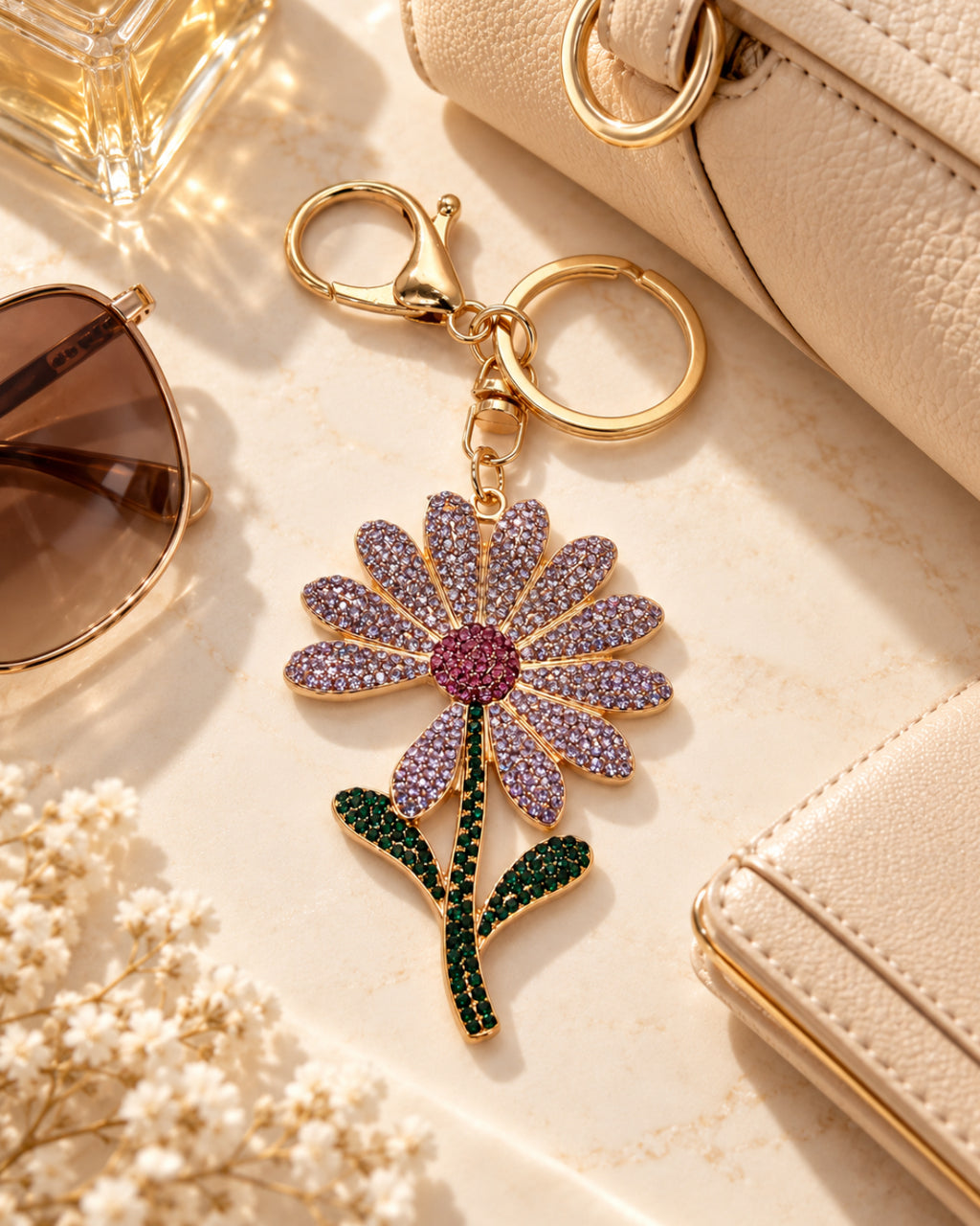 Lavender Rhinestone Floral Charm
