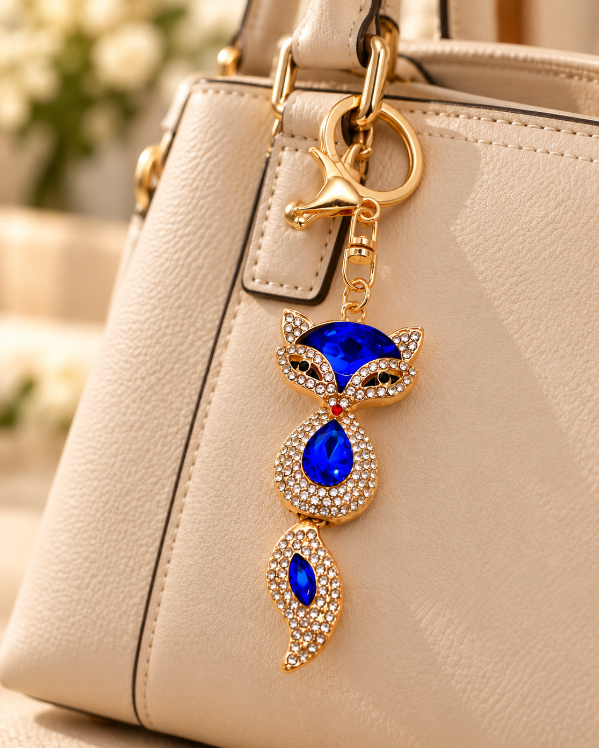 Blue Rhinestone Fox Keychain