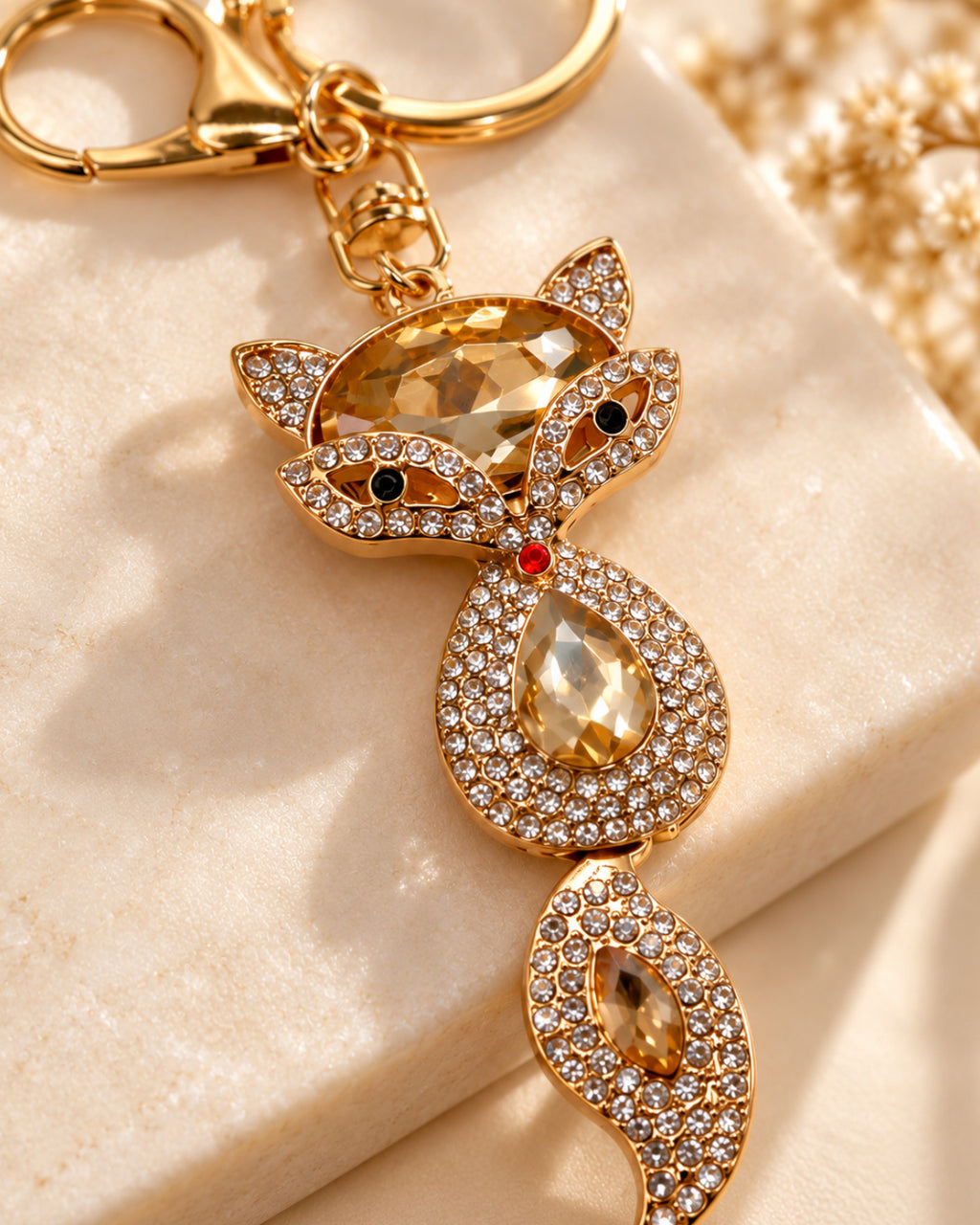 Golden Rhinestone Fox Keychain