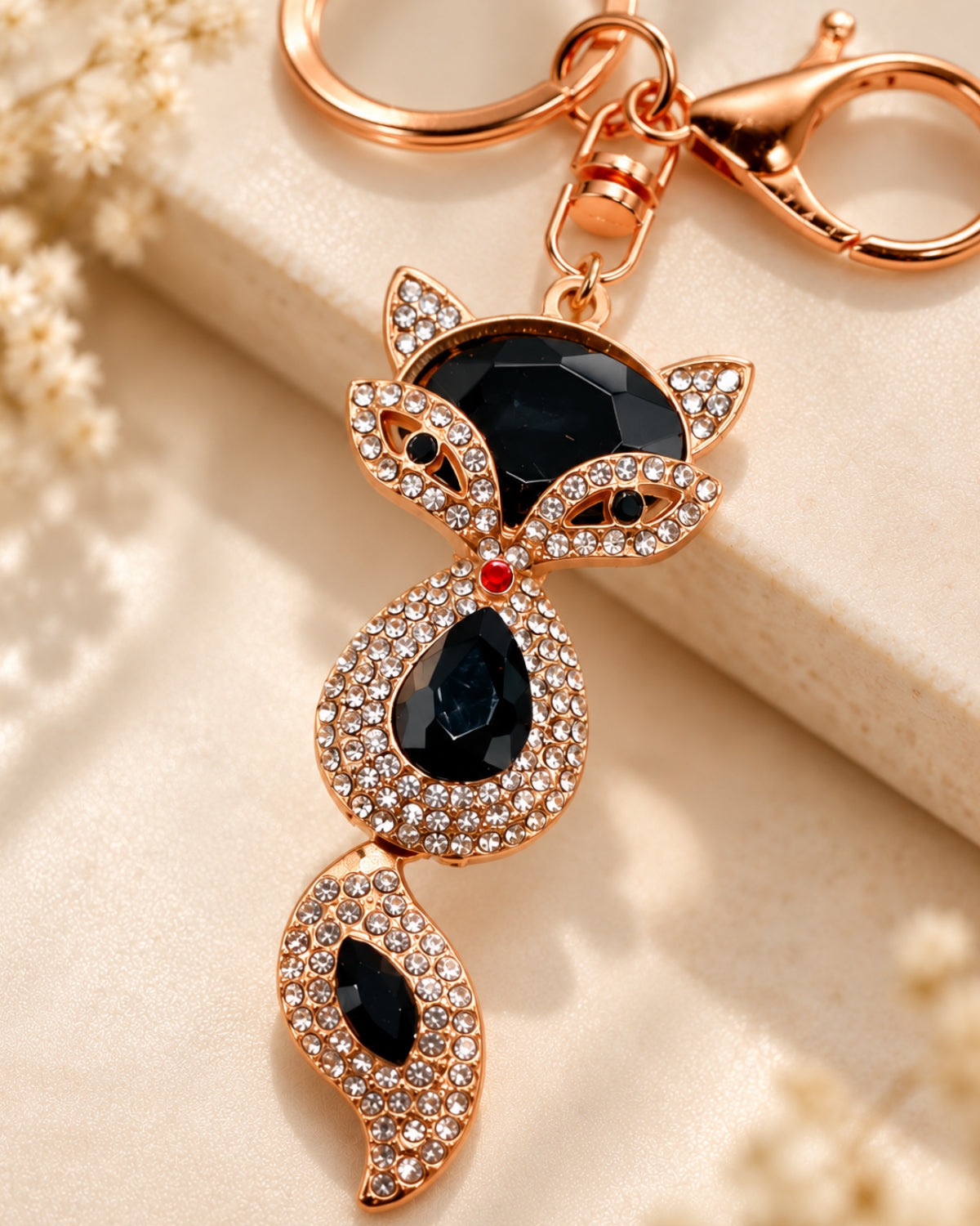 Black Rhinestone Fox Keychain